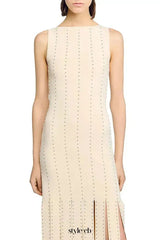 marjorie Fringed Knit Maxi Dress in Ecru