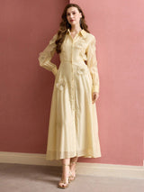 susanna floral Applique Shirt Midi Dress in yellow