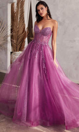 Ladivine Beaded Appliqued A-Line Prom Gown