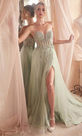Ladivine Beaded Appliqued A-Line Prom Gown