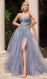 Ladivine Beaded Appliqued A-Line Prom Gown
