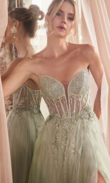 Ladivine Beaded Appliqued A-Line Prom Gown