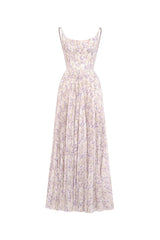 lillian floral print pleated maxi dress in pale purple