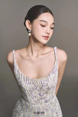 lillian floral print pleated maxi dress in pale purple