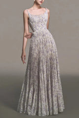 lillian floral print pleated maxi dress in pale purple