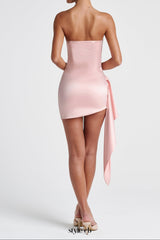 Leoni pleated satin strapless mini dress in pink
