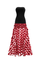 Nodin Strapless Dot Mesh Maxi Dress in red