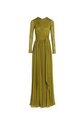 pleated maxi dress with draping Olive green