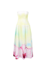 laurel Printed tube top maxi dress in gradient yellow