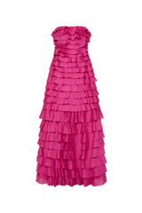 cathy Pleated layer strapless maxi dress in rose red