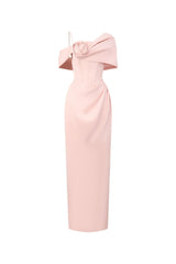 leona Sheath Asymmetric Shoulder Taffeta Ankle maxi Dress in pink