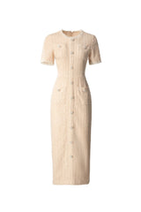 Round Neck Short Sleeves sequin Maxi Dress in black