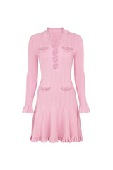 xylia Pink Pearl Trim v-neck Knit Mini Dress