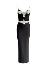 rita Rhinestone Bandage maxi dress in black