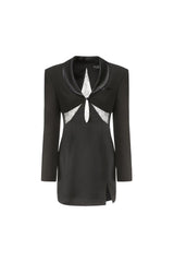 prima Lace see-through blazer mini dress in black