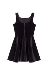 tara black Square neck velvet puff sleeveless mini dress