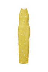 kelly beaded sequined sleeveless maxi dress in yellow