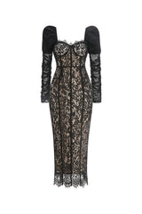 wendy square neck lace maxi dress in black