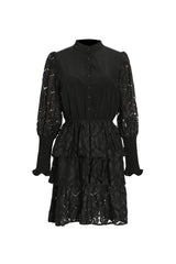 vanessa Long Sleeves Layered Lace Mini Dress in black