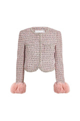 rosemary Pink Bouclé Fur-Trim Jacket