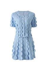 blue geometric circle pattern cardigan skirt two-piece set