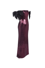 jessie Bow Detail Bardot Sequin Maxi Dress In burgundy