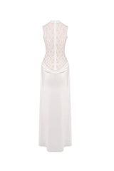 giselle flower embellished sleeveless lace maxi dress in white