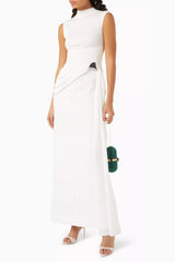 kelly Interlock pleated Knit maxi dress in white