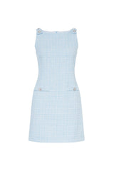 halter neck tweed vest mini dress in blue