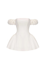 sherry Flower strapless puffy mini dress in white