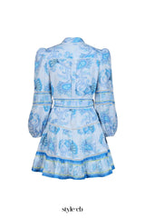 vicky floral print puff sleeve Mini Dress in blue