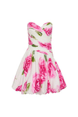 rose light Bubble Hem strapless Mini Dress