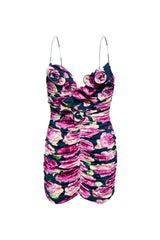 denise Floral Ruched Mini dress in purple