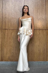 beverly Splicing ruffle silk maxi dress in apricot