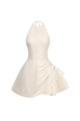 elsa pleated backless Halter mini dress in beige