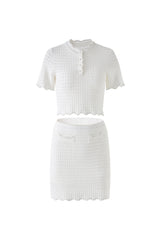 angela ruffle trim Pearl beaded knit sweater