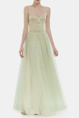 monica mint draped tulle fishbone maxi dress