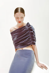 purple Asymmetrical cropped top velvet skirt two-piece set