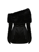daphne long sleeve fur Velvet mini Dress in black