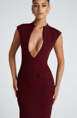 nellie v-neck bodycon midi dress in cherry lacquer