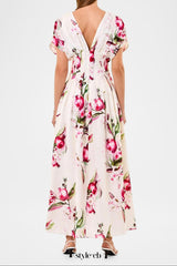 Sonya Pleated Floral Print Maxi Dress in white