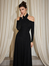 monica Cross Shoulder High Neck Maxi Dress in black