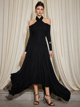 monica Cross Shoulder High Neck Maxi Dress in black
