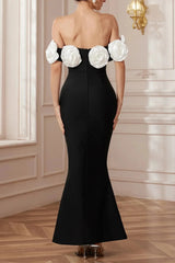 eleanore black Haute Ribbon-Corset White flower Maxi Dress