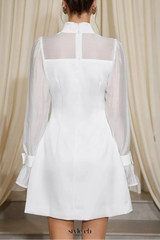 sabrina High Neck Mesh Patchwork Mini Dress in white
