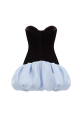 velvet corset satin mini dress in black light blue