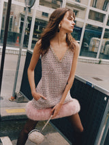 rosemary Pink Boucle Fur Hem Mini Dress