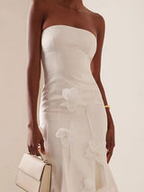 3D Floral Applique Sleeveless Midi dress in white