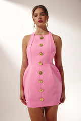 rita Halter Backless Mini Dress in pink