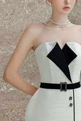 Regina Pegged Semi-Heart Neck Tweed Midi Dress